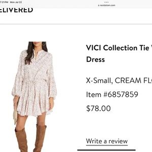 VICI collection tie waist flirty long sleeve dress